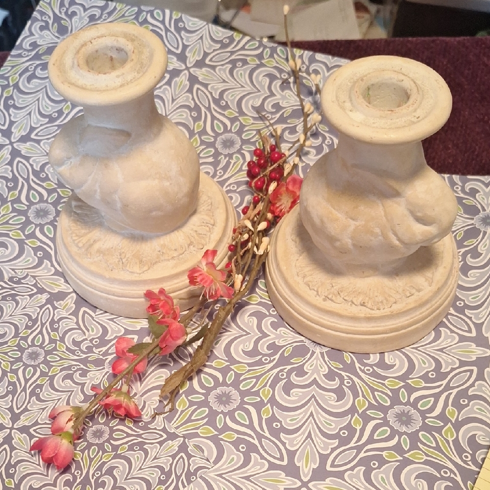 Fleur De Lis Bunny Taper Candle Holders.  Sold Together  never Used